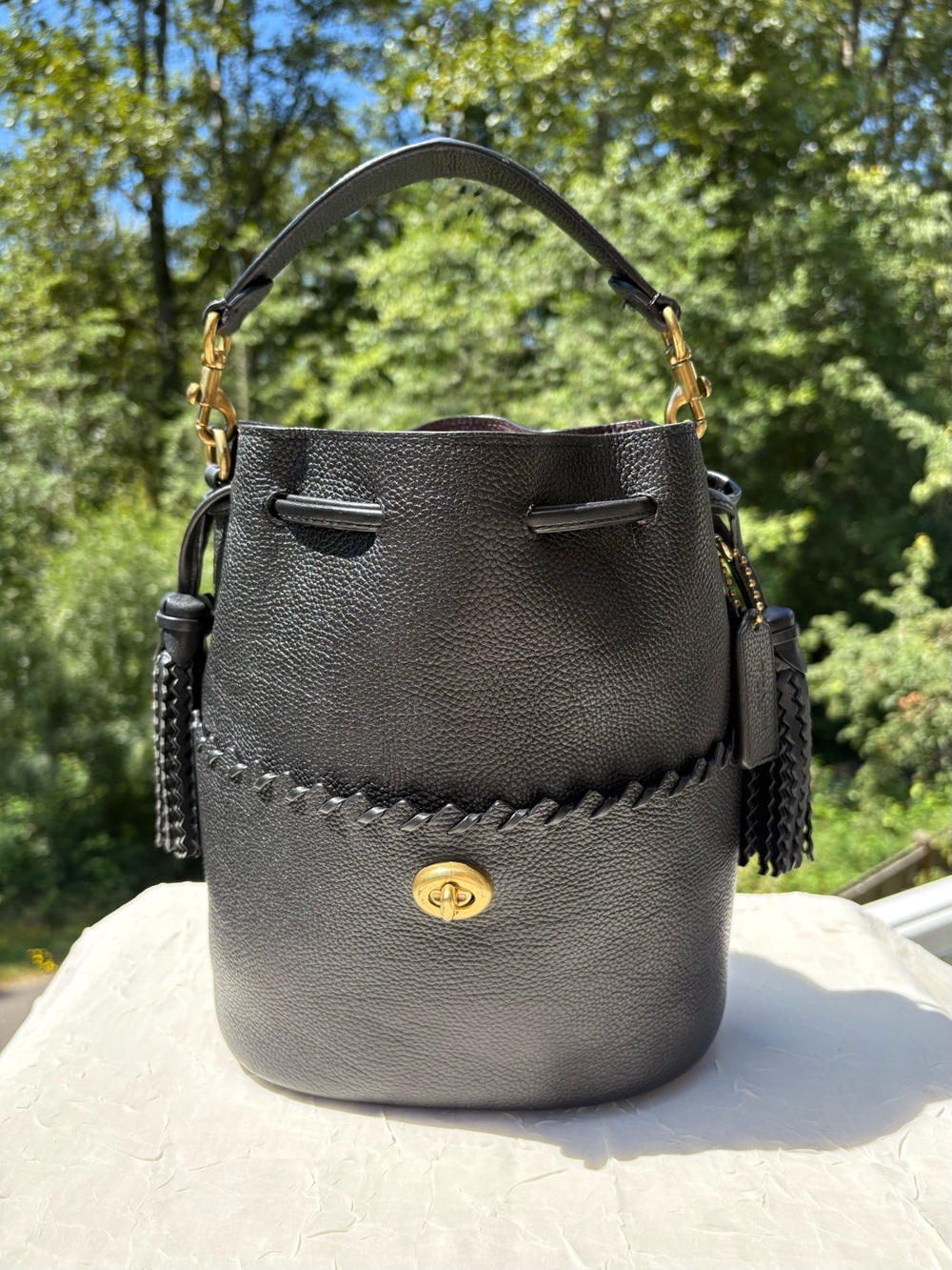 COACH Lora Bucket Bag With Whipstitch Detail In Black 651 - Picture 4 of 12